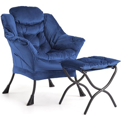 1/2 Set Lazy Chair with Ottoman, Modern Lounge Accent Chair, Leisure Sofa Armchair with Footrest, Reading Armchair with Side Pocket