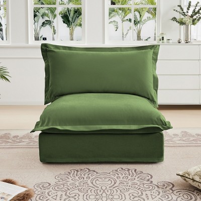 Modern Chenille Fabric Single Sofa With 1 Big Back Cushion And 2 Big Pillows,Single Couch,Slipcovered Chair-Maison Boucle