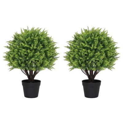 poetree 2-Pack 24" Artificial Cedar Topiary Balls with Potted, Fake Cedar Plants Artificial Shrubs Bushes Ball Tree