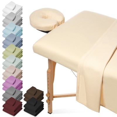 Saloniture 3-Piece Flannel Massage Table Sheet Set - Soft Cotton Flat and Fitted Sheets with Face Cradle Cover