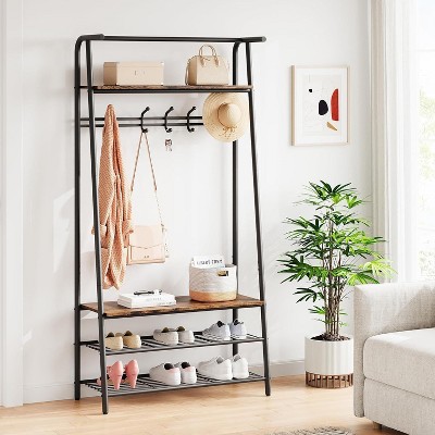 Entryway 4-in-1 Hall Tree with Shoe Storage Bench, Narrow Hallway Coat Rack and Shoe Bench, Mudroom Coat Rack Shoe Rack with Hooks