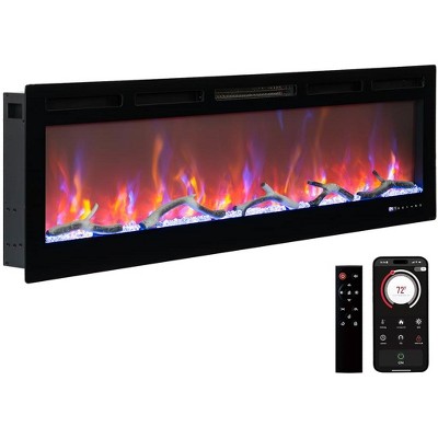 Wall Mounted Electric Fireplace- 72 Inch In-Wall Recessed Heater with 12 Flame Effects, Touchscreen, 750W/1500W for Indoor Spaces Up to 400 Sq Ft