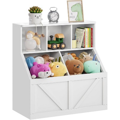 Kids Toy Storage Organizer with Bookshelf, 3-Tier Toy Shelf & 2 Storage Bins for Nursery, Playroom, Bedroom