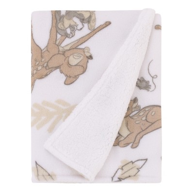 NoJo Disney B is for Bambi Tan, Gray, and White Super Soft Plush Cuddly Plush Baby Blanket