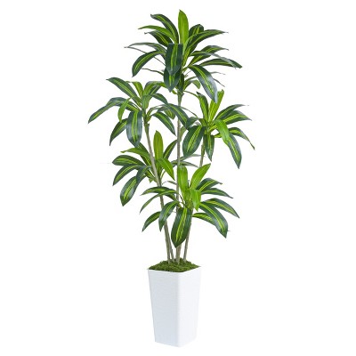 Aoibox Artificial Dracaena Silk Tree Faux Tropical Yucca Floor Plant with White Tall Planter, Realistic Design & Easy Assembly