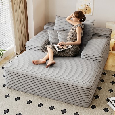 68"x51" Oversized Chaise Lounge Sofa Bed, Faux Fur Sleeper Couch for Living Room