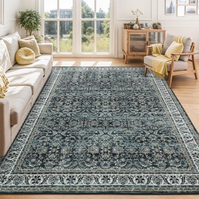 Washable Area Rug for Living Room, Soft Vintage Floral Non-Slip Carpet, Foldable Farmhouse Throw Rug for Bedroom, Dining Room, Indoor Floor Decor