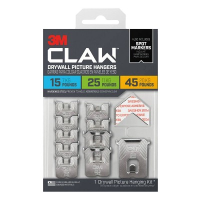 3M Claw Drywall Picture Hanging Kit: Metal Utility Hooks, 45 lb Capacity, 10 Pack, Gray