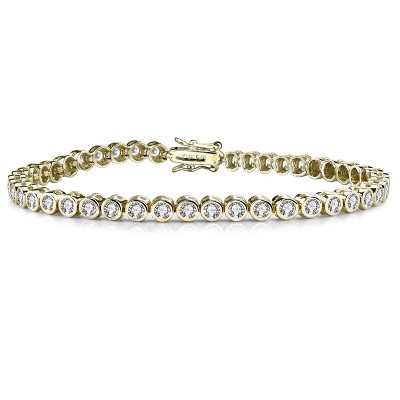 Guili 18K Gold Plated Bezel Set Bracelet with 3mm Clear Cubic Zirconia in Gold, Rose Gold, White, and Multicolored - Perfect for Modern Elegance
