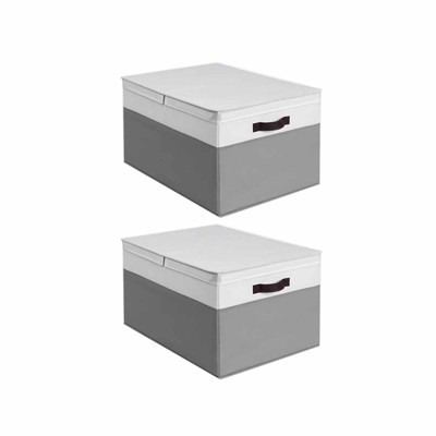 Aoibox Extra Large Blanket Storage Baskets with Lids 2 Pack Stackable Fabric Organizer Bins with Handles 22x16x12