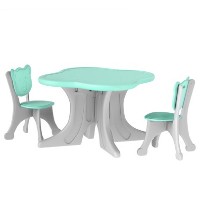 Yinvani Kids Table and Chairs Set, 3 Piece Toddler Table and Chair Set for 3-6 Years Old, Light Blue