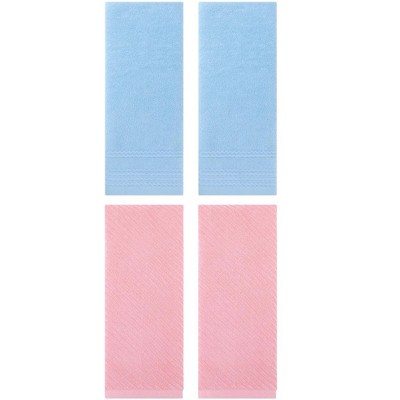 REGALWOVEN 4 Pcs Striped Comfortable Quick Drying Non-Linting Hand Towel 14" x 30"