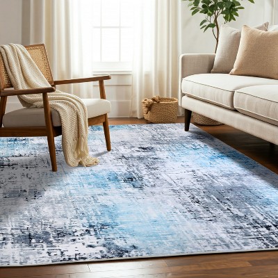 Delara Machine Washable Area Rug, Soft & Durable, Non-Slip Rug for High Traffic Areas, Blue