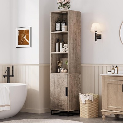 Nasitip 70" Gray Tall Bathroom Cabinet with Door and Adjustable Shelf, Narrow Freestanding Storage Cabinet for Kitchen, Laundry