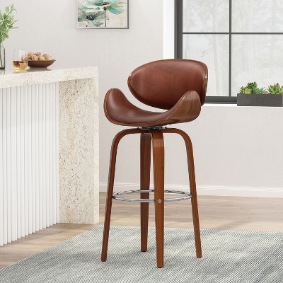 PAGED Upholstered Bar Stools Mid-Century Modern Bar Chairs Swivel Island Chairs with Concave Design for Kitchen Island