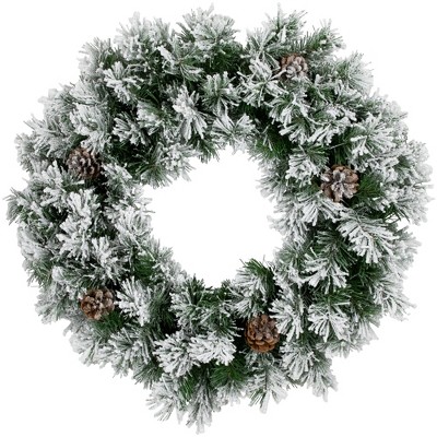 Northlight 36" Unlit Flocked Angel Pine with Pine Cones Artificial Christmas Wreath
