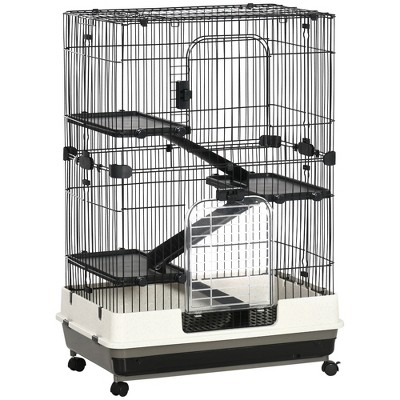 PawHut Small Animal Cage Rabbit Hutch with Universal Lockable Wheels, Slide-out Tray for Bunny, Chinchillas, Ferret