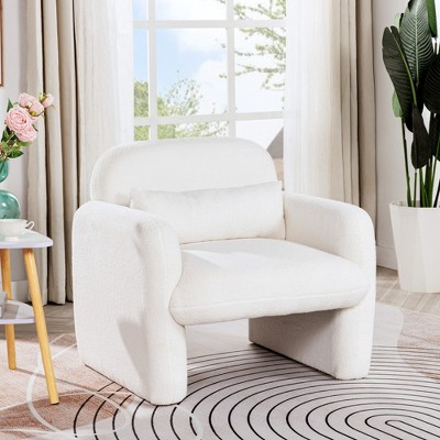 Teddy Fleece Single Sofa Chair with Arms and Pillow, Stylish Accent Armchair for Living Room, Bedroom, or Study, Easy Assembly