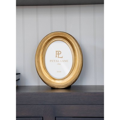Petal Lane 8"x10" Gold Oval Table Frame: Luxury Resin Easel Back, 5x7 Photo Display, Glam Decor