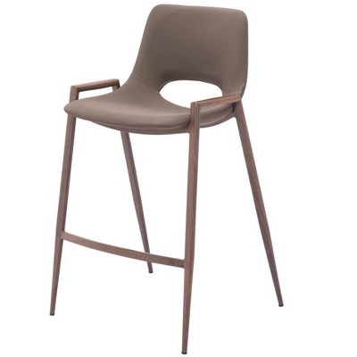 HomeRoots Set of Two 26" Brown Faux Leather And Steel Low Back Counter Height Bar Chairs