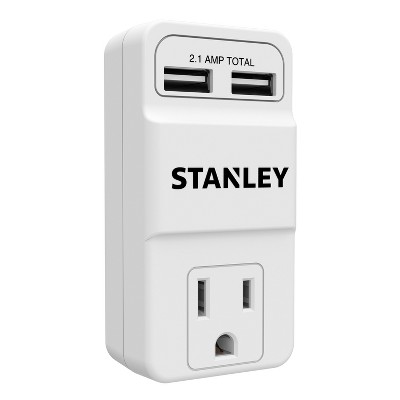 Stanley Tools 1-AC Outlet and 2-USB Port, PlugMax Grounded Wall Tap, 30405 in White