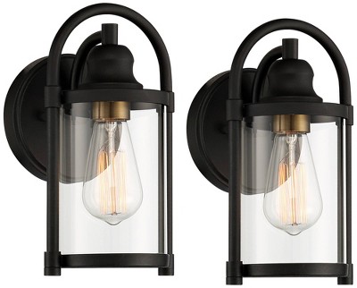 John Timberland Avani Modern Outdoor Wall Light Fixtures Set of 2 Black Metal 10 1/4" Clear Glass for Post Exterior Barn Deck House Porch Yard Patio