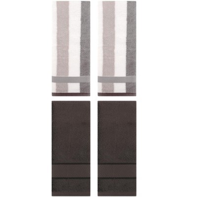 REGALWOVEN 4 Pcs Cotton Soft Comfortable Absorbent Striped Hand Towel