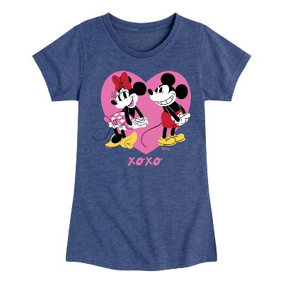 Girls' - Disney - Mickey And Minnie Heart Fitted Short Sleeve Graphic T-Shirt