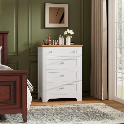 4-Drawer White Nightstand - Glass Top Cabinet with Soft Lighting for Bedroom & Living Room