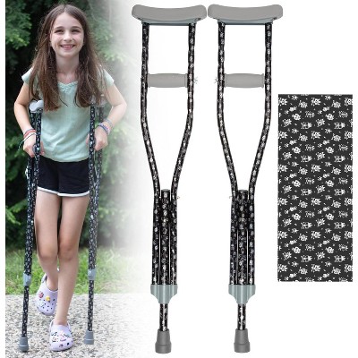 My Crutches - Fashionable Designed Crutches w Underarm Pad for Teens/Adults w Adjustable Handgrip & Length for Heights 5'2" to 5'10"(Crossbones)