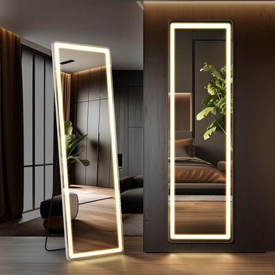 Kumasinova 60"/70"/64" 3 Color Lighting LED Standing Mirror with,Rectangle/Arched Full Length Mirror with Stand,Wall Mirror Full Length for Bedroom