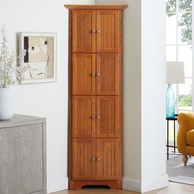 Farmhouse Corner Pantry Cabinet with Doors, MDF Frame 4-Tier Storage Cabinet for Kitchen or Living Room, 72 in Tall-3irtyhousy