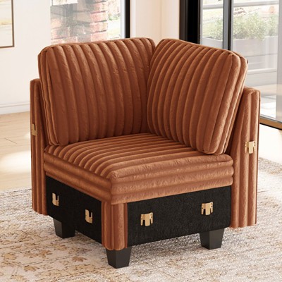 Belffin Corduroy Corner Seat for Modular Sofa Sectional Couches for Living Room，Brick Red