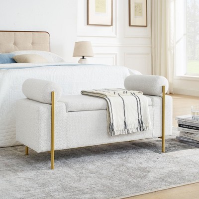 CAVINAS Linen End of Bed Bench Modern Bedroom Bench with Storage Iron Legs Entryway Bench for Bedroom