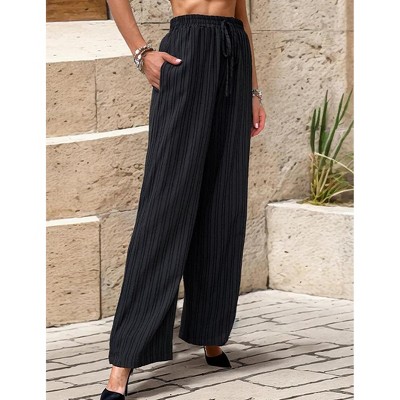 Women's High Waist Casual Pants Drawstring Waist Straight Leg Trousers