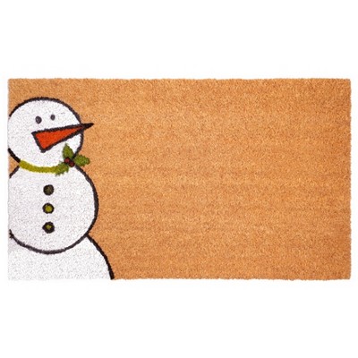 HomeRoots 30" X 48" Brown White And Red Christmas Snowman Outdoor Coir Door Mat