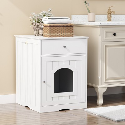 KWPZQEB Wooden Pet House Cat Litter Box Enclosure with Drawer, Hidden Wooden Washroom Litter Box, Cat House Side End Table Nightstand