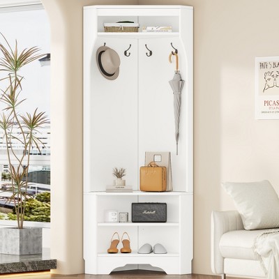 KTMBDW Corner Hall Tree with Shoe Rack Bench and Coat Hooks for Hanging Storage
