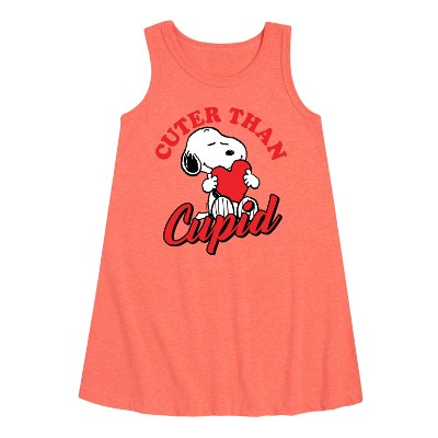 Girls' - Peanuts - Valentine's Cuter Than Cupid Graphic Sleeveless Aline Dress