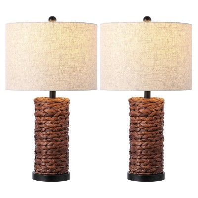 JONATHAN Y Elicia (Set of 2) 25" Coastal Water Hyacinth (Includes LED Light Bulb) Table Lamps Dark Brown: Linen Shade, UL Listed