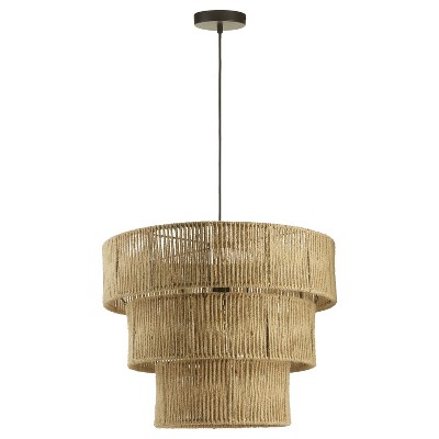 River of Goods 19.75" 1-Light Fiora Metal and Jute Pendant: Bohemian Style, Adjustable Height