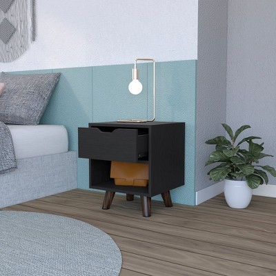 Sapphtopaz Modern Nightstand with Drawer and Open Shelf Wood Side Table with Handle and Legs Night Stand for Bedroom, Living Room