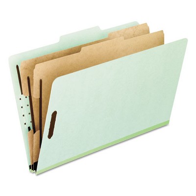 Pendaflex Six-Section Pressboard Classification Folders, 2" Expansion, 2 Dividers, 6 Fasteners, Letter Size, Green Exterior, 10/Box