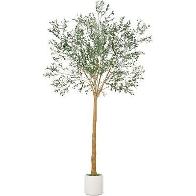 Artificial Olive Tree - with 1,180 Lifelike Leaves & Fruits, Hand-Painted Trunk & Weighted Cement Planter, UV Resistant Faux Tree for Home Office
