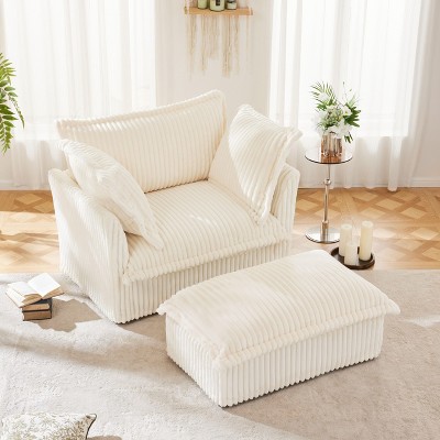 CAVINAS Couches for Living Room Deep Seat Sofa Couch Corduroy Slip-covered Armchair with Cushion and Pillows