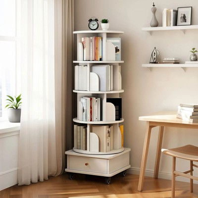 NicBex 5/6-Tier Rotating Bookcase,Space-Saving Storage Shelves with baffles,Round Bookshelf Tower for Bedroom,Living Room,Office