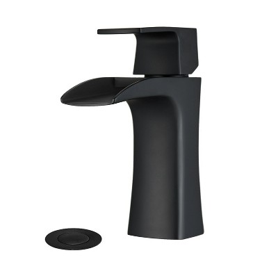 PAGED Waterfall Bathroom Faucet Single Handle Brass Faucet with Drain, 1-Hole Faucet for Bathroom Sink
