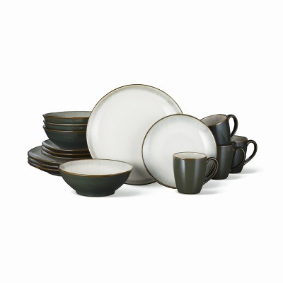 16pc Stoneware Novelle Dinnerware Set Moss Green - Sango: Microwave & Dishwasher Safe, Service for 4, Solid Pattern