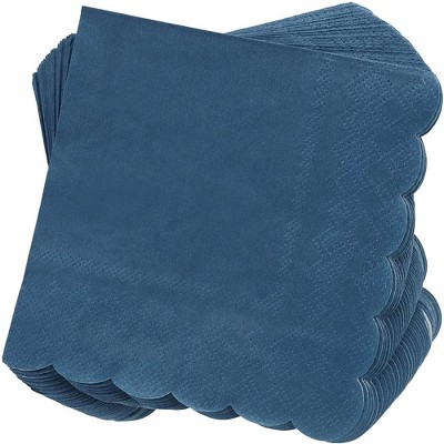 Juvale 100 Pack Navy Blue Paper Napkins, Disposable Scalloped Cocktail Napkins for Party Supplies, 5x5 In