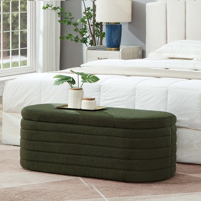 CAVINAS Rectangular PU Leather Storage Ottoman Bench with Stitched Details,Upholstered Storage Ottoman,Storage Benches for Living Room,Bedroom